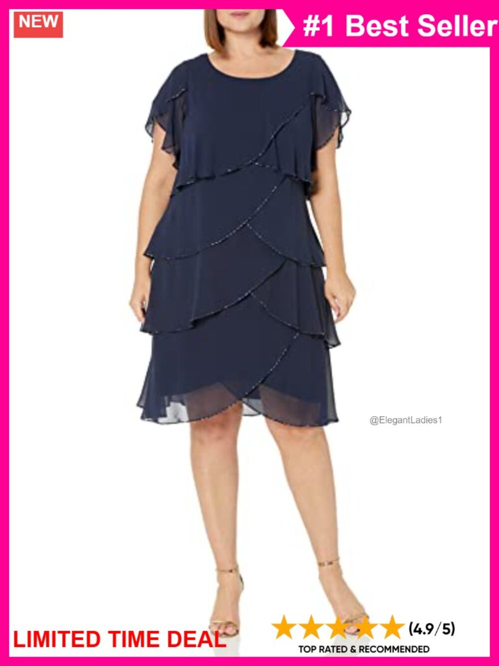 SL Fashions Plus Size Capelet Tier Dress Beaded Chiffon Formal